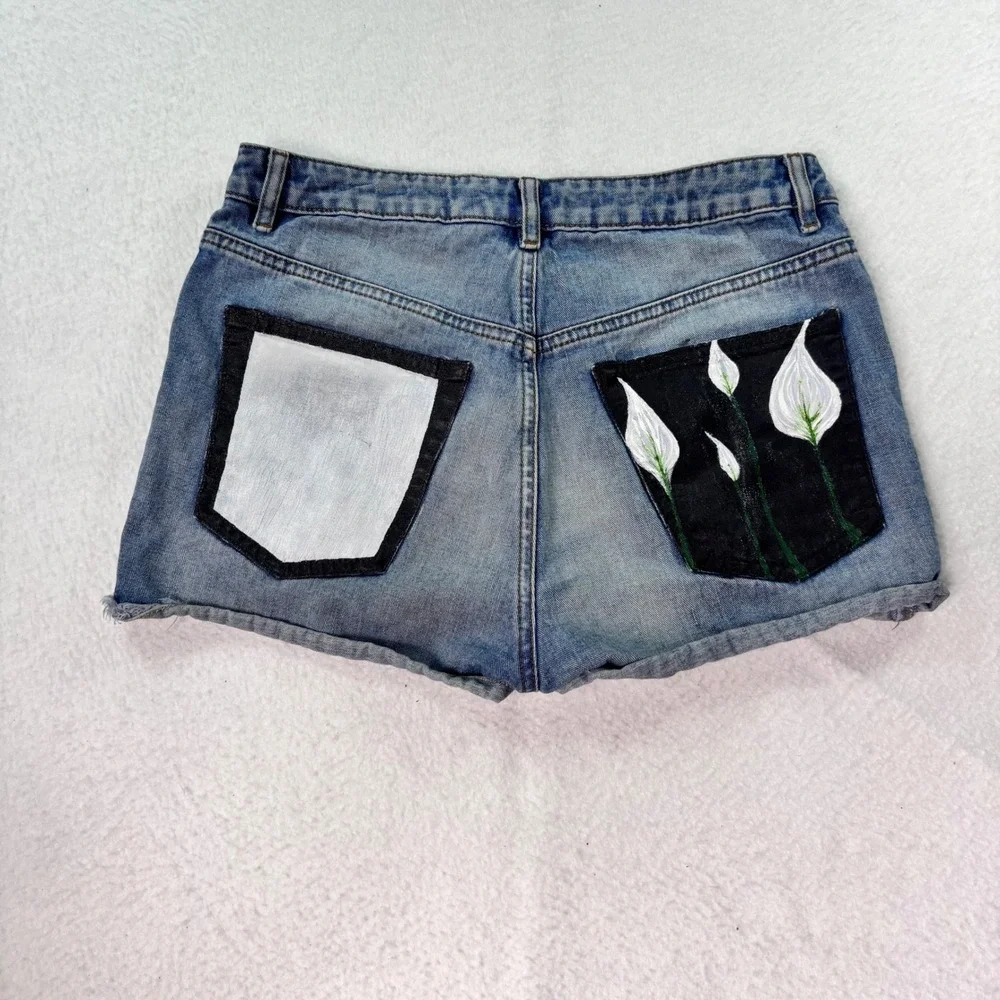Topshop Moto Mini Denim Shorts Women's Size 8 Blue Rolled Hem Y2K Summer